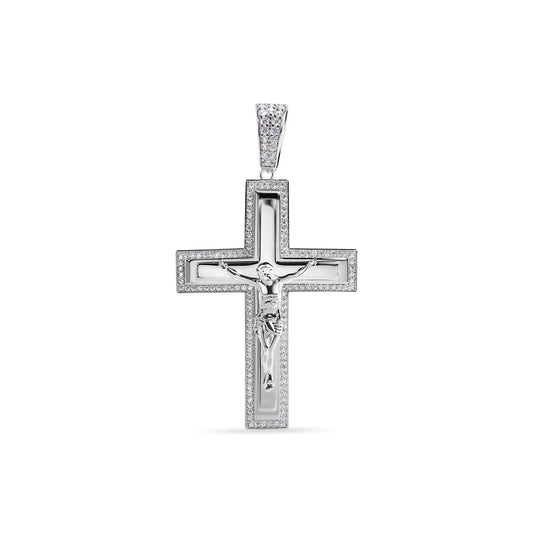 925 Sterling Silver Rhodium Plated Crucifix Clear CZ Pendant