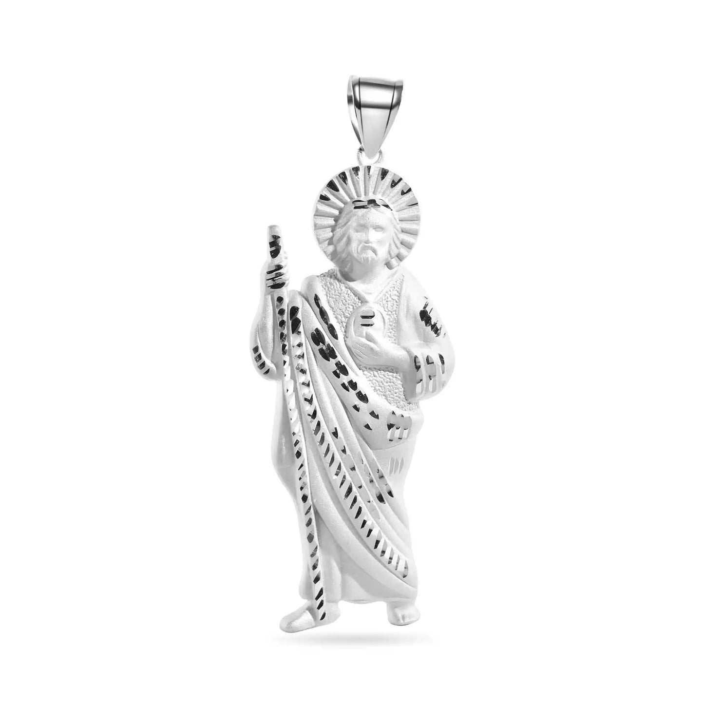 925 Sterling Silver Sandblasted Finish Diamond Cut Jesus Christ Pendant