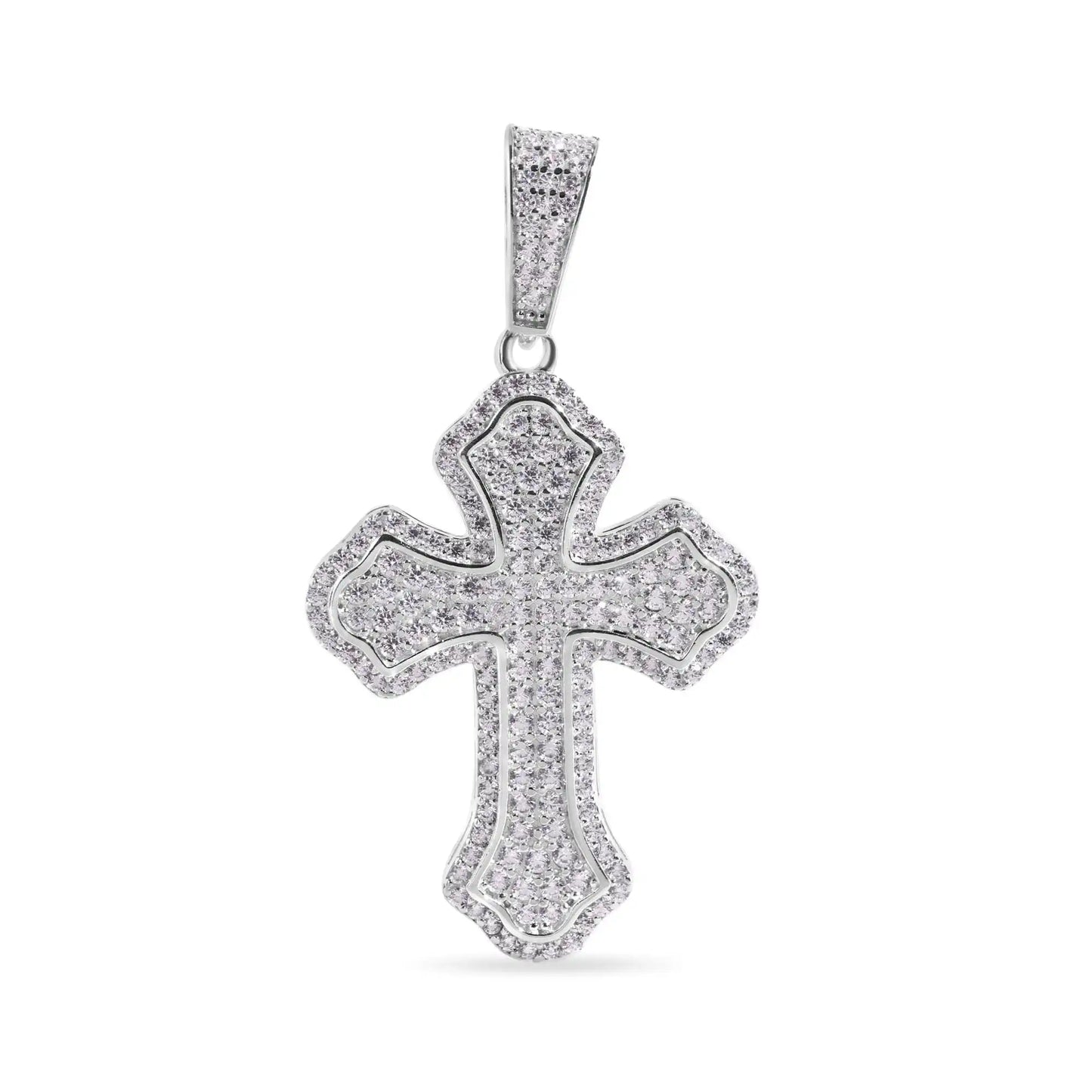 925 Sterling Silver Rhodium Plated Cross Clear CZ Pendant