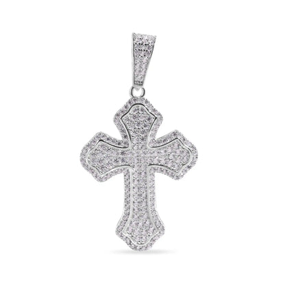 925 Sterling Silver Rhodium Plated Cross Clear CZ Pendant