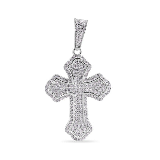 925 Sterling Silver Rhodium Plated Cross Clear CZ Pendant
