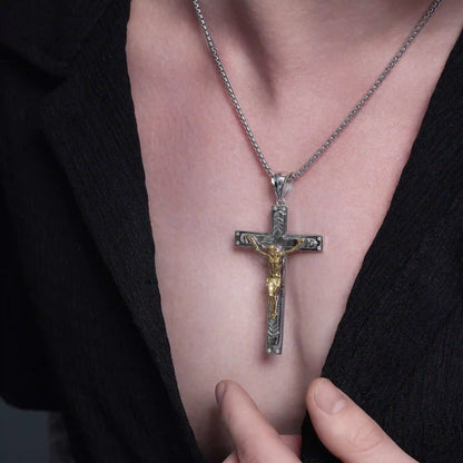 925 Sterling Silver Two Tone Plated Crucifix Cross Clear CZ 40.1mm x 62.6mm Pendant