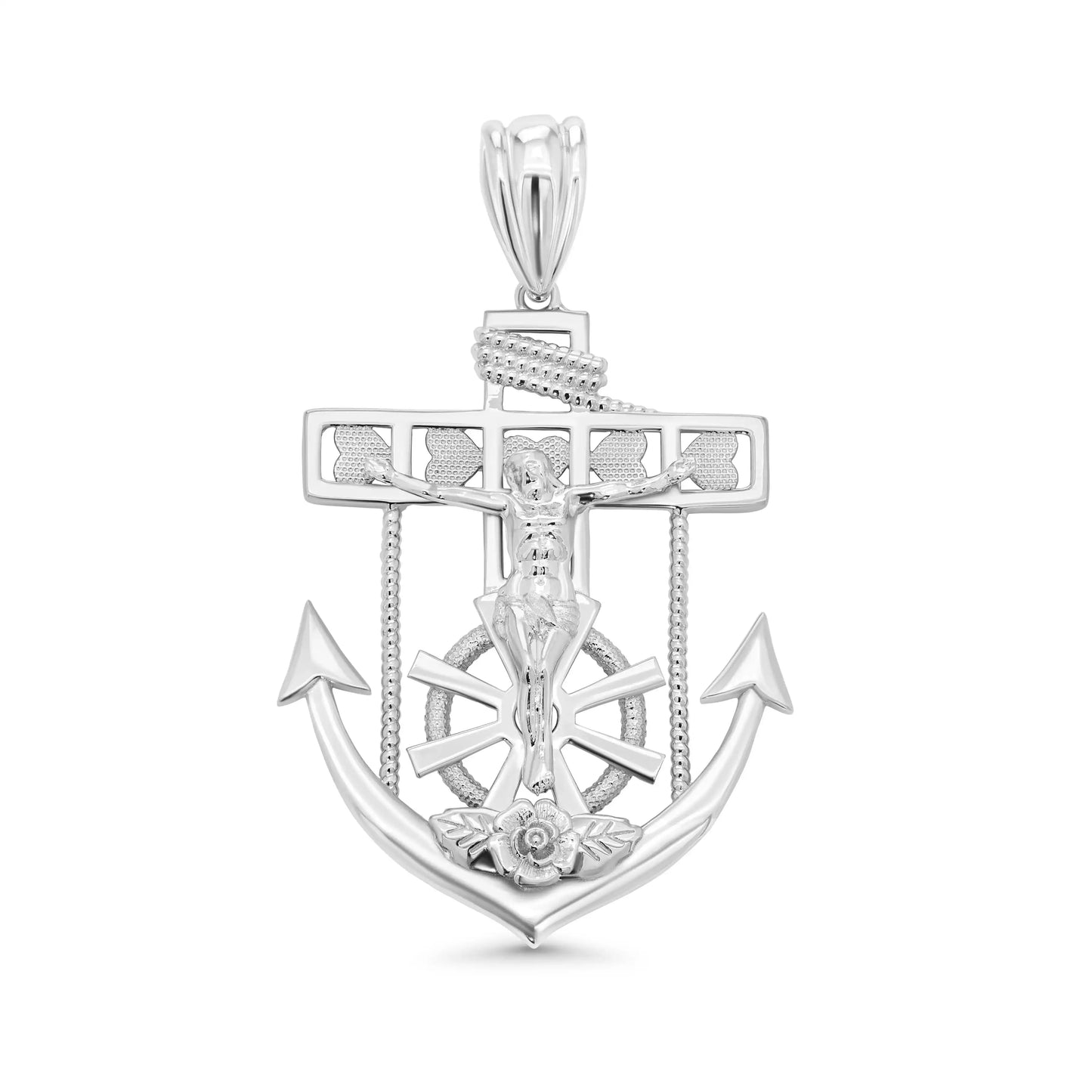 925 Sterling Silver Rhodium Plated Mariner Anchor Cross 40.1mm x 51.7mm Pendant