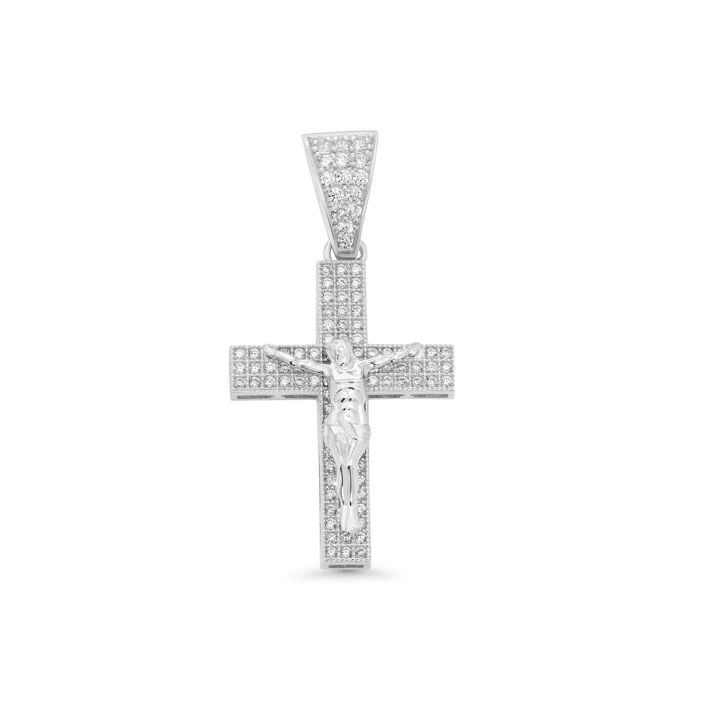 925 Sterling Silver Rhodium Plated Crucifix Cross Clear CZ 18.4mm x 25.5mm Pendant