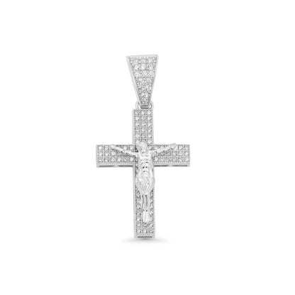 925 Sterling Silver Rhodium Plated Crucifix Cross Clear CZ 18.4mm x 25.5mm Pendant