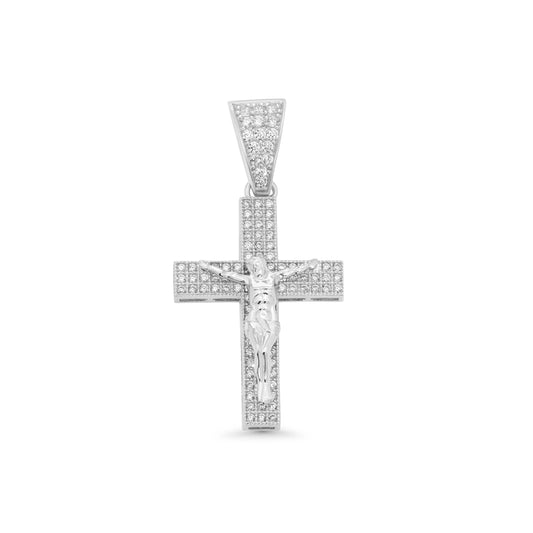 925 Sterling Silver Rhodium Plated Crucifix Cross Clear CZ 18.4mm x 25.5mm Pendant