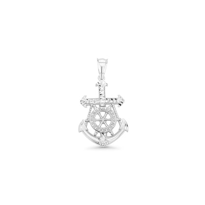 925 Sterling Silver Rhodium Plated Diamond Cut Mariner Anchor Greek Key 18.4mm x 27.3mm Pendant