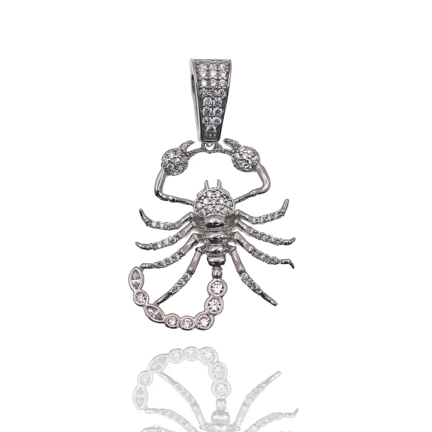 925 Sterling Silver Rhodium Plated Scorpion Clear CZ 23.5mm x 29.2mm Pendant