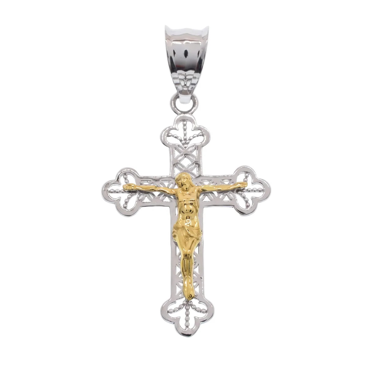 925 Sterling Silver Two-Tone Plated Filigree Crucifix Pendant