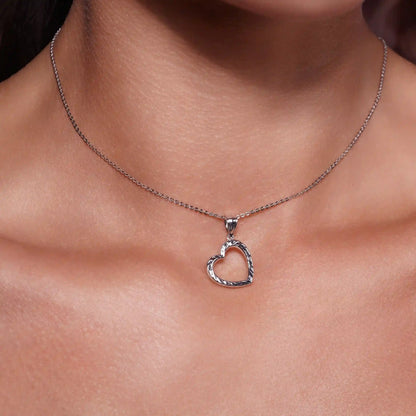 925 Sterling Silver Rhodium Plated Textured Heart Outline Pendant