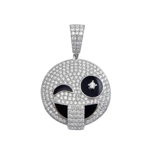 925 Sterling Silver Winky Face Emoji CZ Pendant