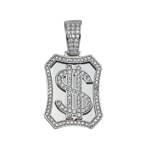 925 Sterling Silver Dollar Sign CZ Pendant