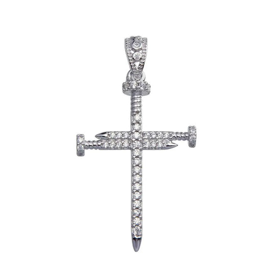 925 Sterling Silver Rhodium Plated Nail Cross Moissanite Pendant
