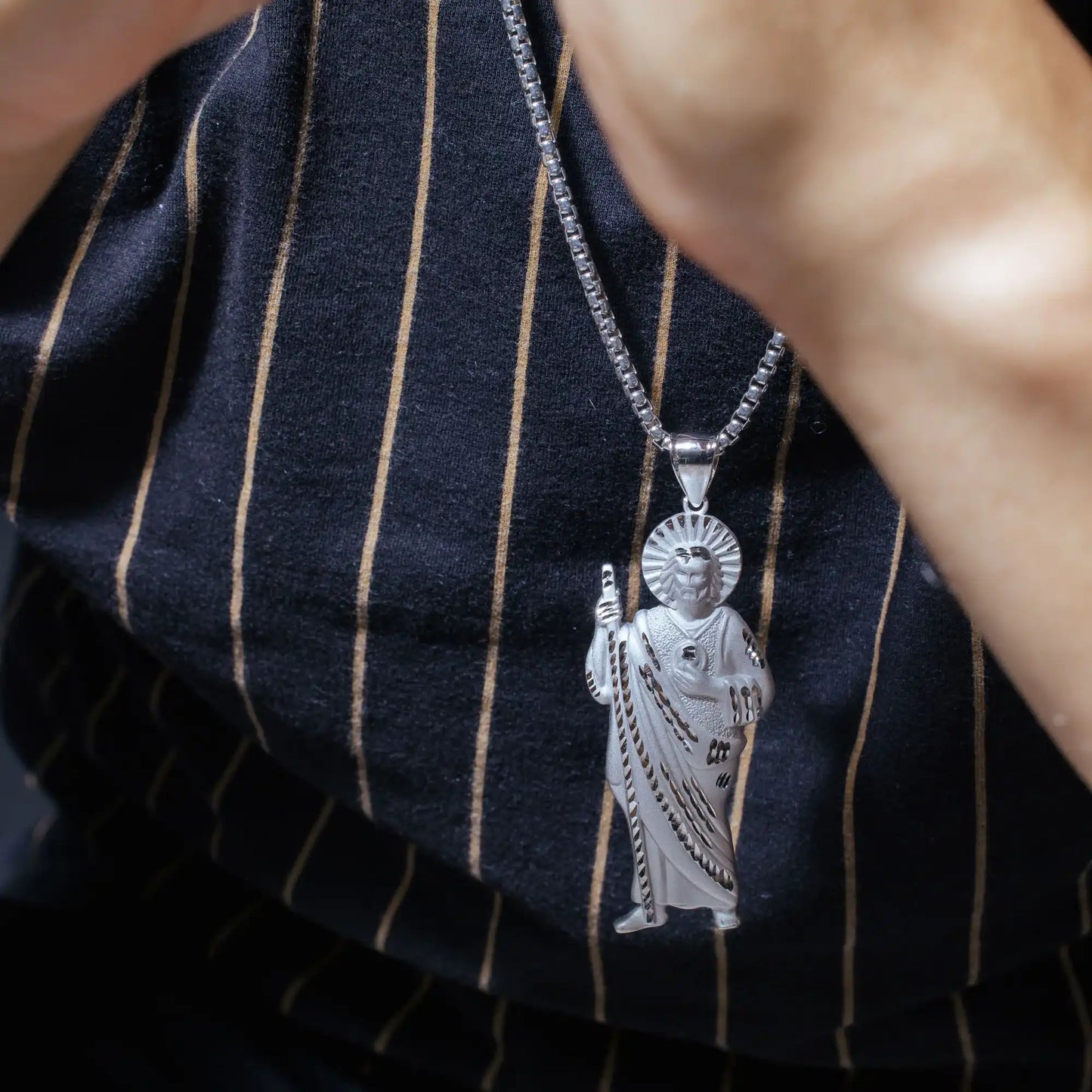 925 Sterling Silver Sandblasted Finish Diamond Cut Jesus Christ Pendant