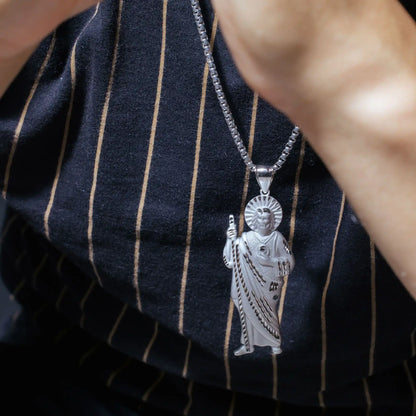 925 Sterling Silver Sandblasted Finish Diamond Cut Jesus Christ Pendant