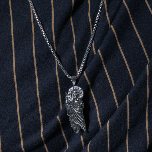 925 Sterling Silver Rhodium Plated Saint Jude Clear CZ Pendant