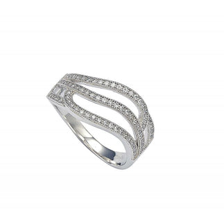 925 Silver Rhodium Plated Micro Pave Set Clear CZ Wave Ring