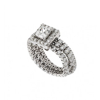 925 Silver Rhodium Plated Pave Set Clear CZ Flexible Square Ring