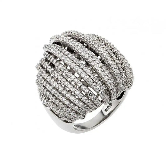 925 Sterling Silver Rhodium Plated Micro Pave CZ Ring