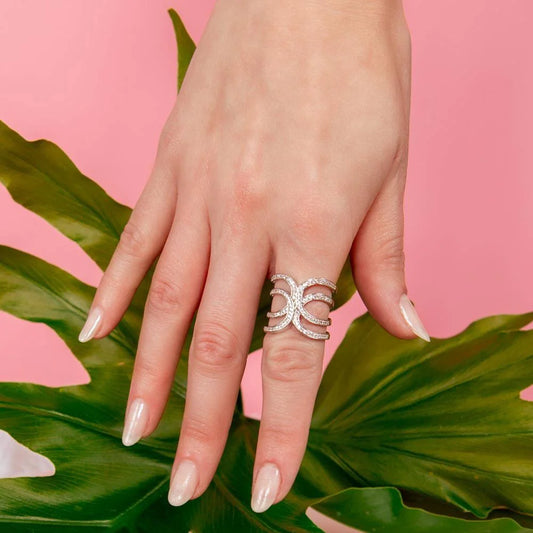 925 Silver Rhodium Plated Double Interlace Ring