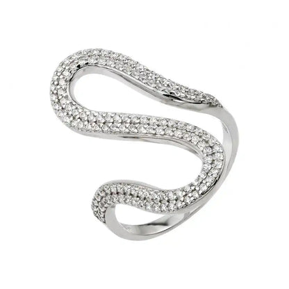 925 Sterling Silver Rhodium Plated Wavy CZ Ring