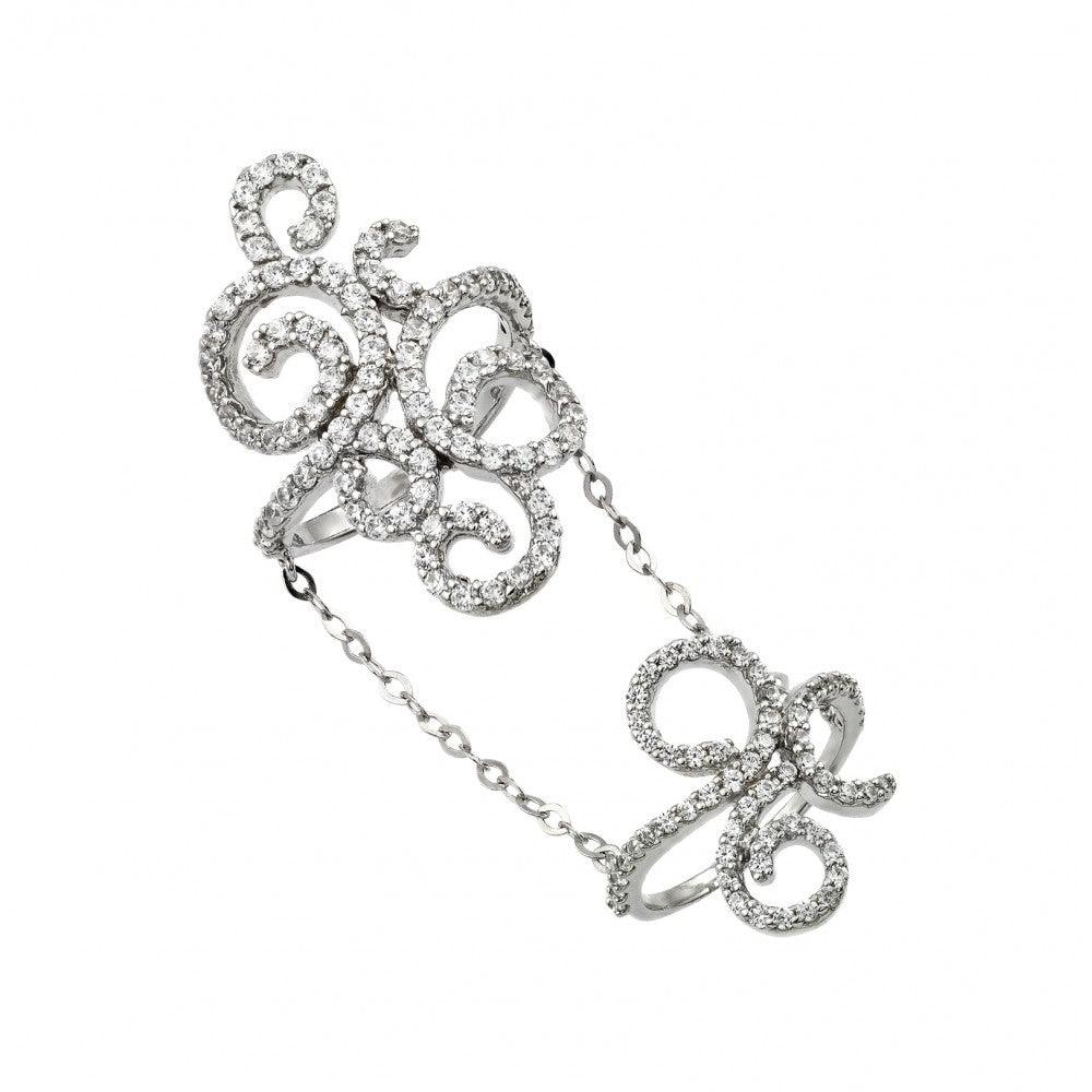 925 Silver Rhodium Plated Knuckle Slave Ring Link Wavy Swirl Curve Ring