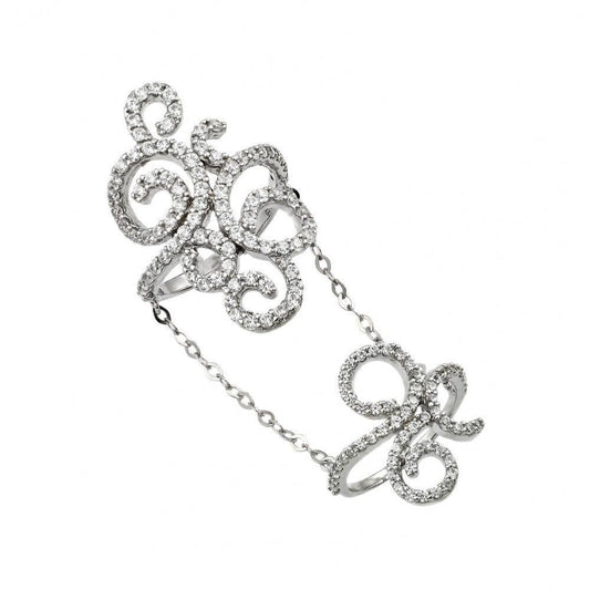 925 Silver Rhodium Plated Knuckle Slave Ring Link Wavy Swirl Curve Ring