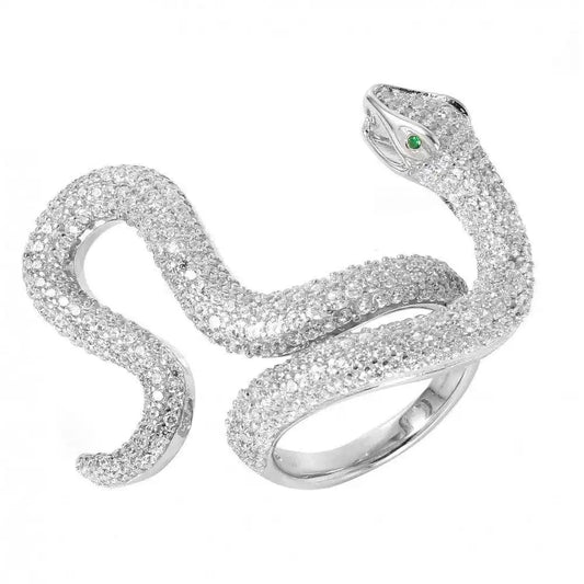 925 Sterling Silver Rhodium Plated Cobra CZ Ring