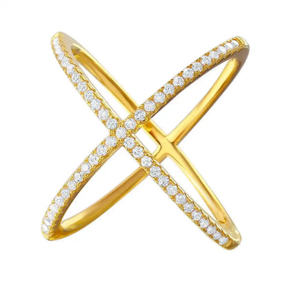 925 Sterling Silver Nickel Free Gold Plated 4 Way CZ Cross Ring