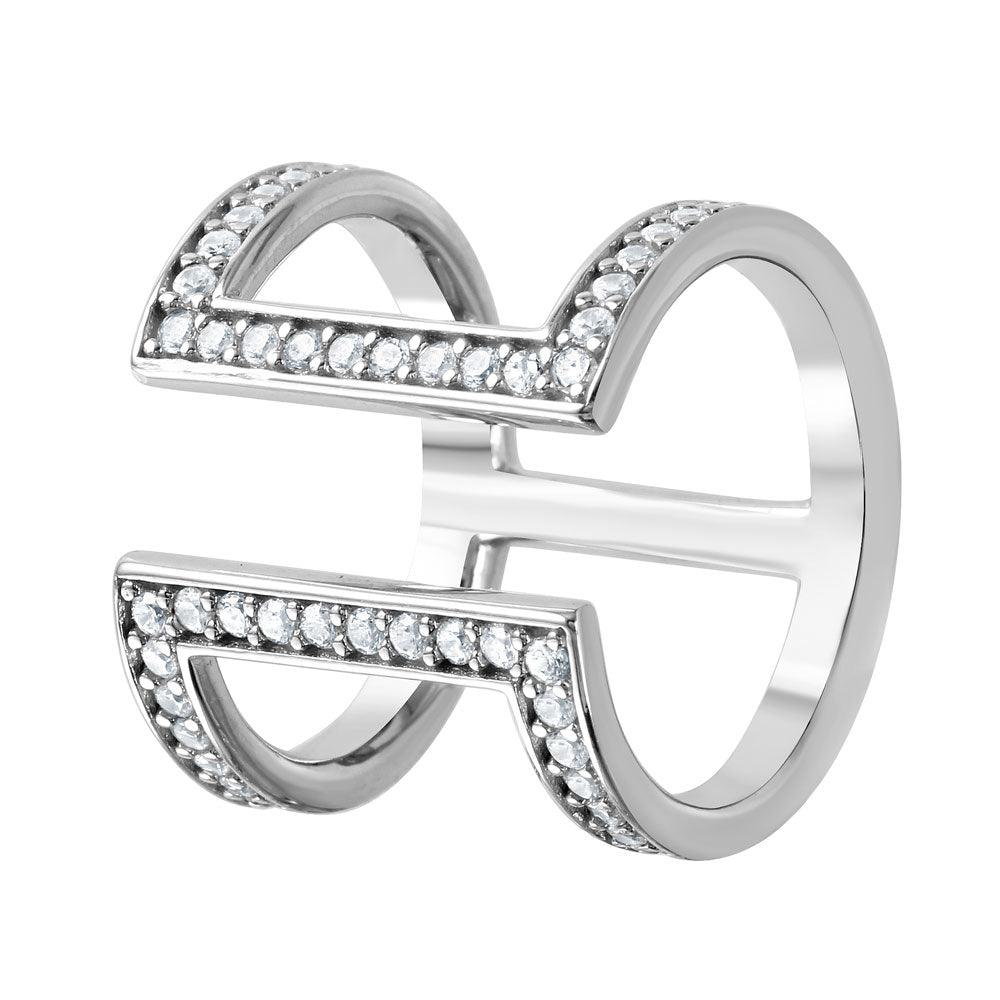 925 Silver Rhodium Plated CZ Double Bar Ring