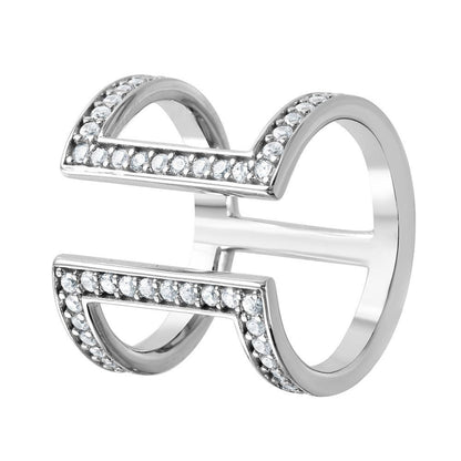 925 Silver Rhodium Plated CZ Double Bar Ring