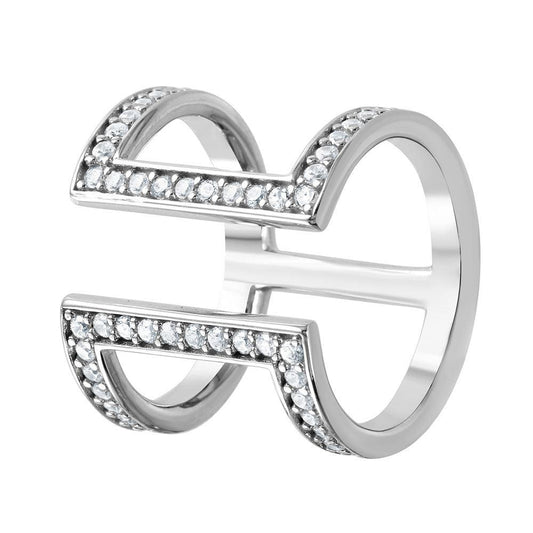 925 Silver Rhodium Plated CZ Double Bar Ring