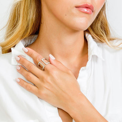 925 Silver Rhodium Plated CZ Double Bar Ring