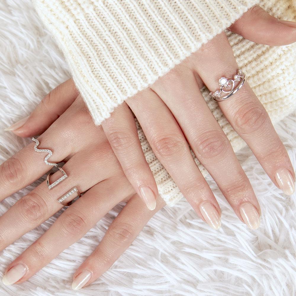 925 Silver Rhodium Plated huggie hoop Cuffed V-Shaped CZ Ring