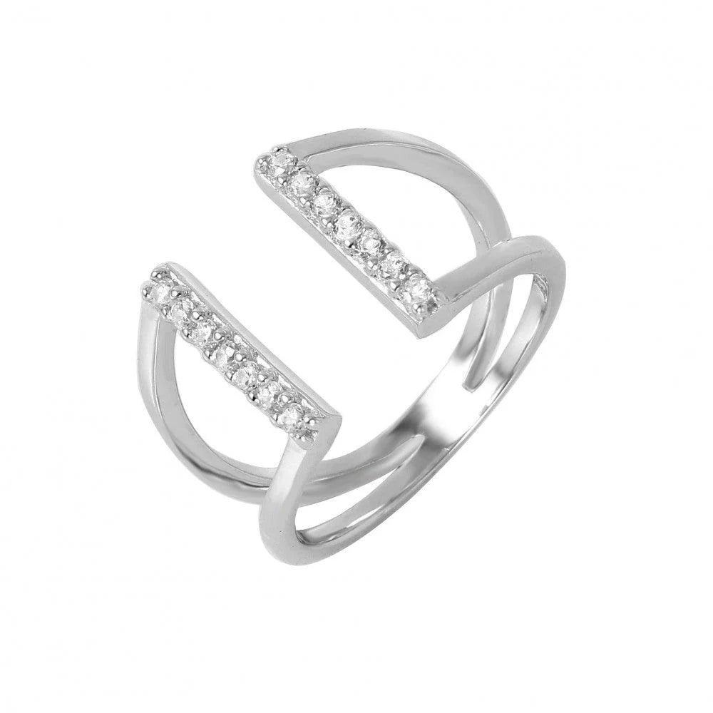 925 Silver Rhodium Plated huggie hoop Cuffed V-Shaped CZ Ring