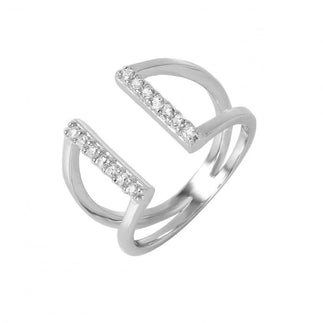 925 Silver Rhodium Plated huggie hoop Cuffed V-Shaped CZ Ring