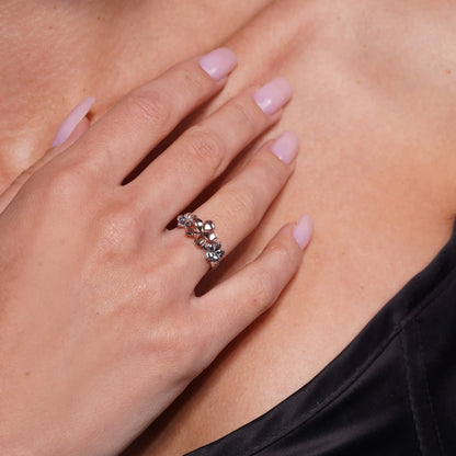 925 Sterling Silver Rose Gold & Rhodium Plated Multi Flower Ring