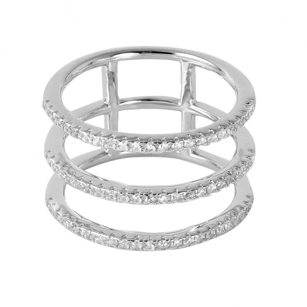 925 Silver Rhodium Plated Triple Connected Band