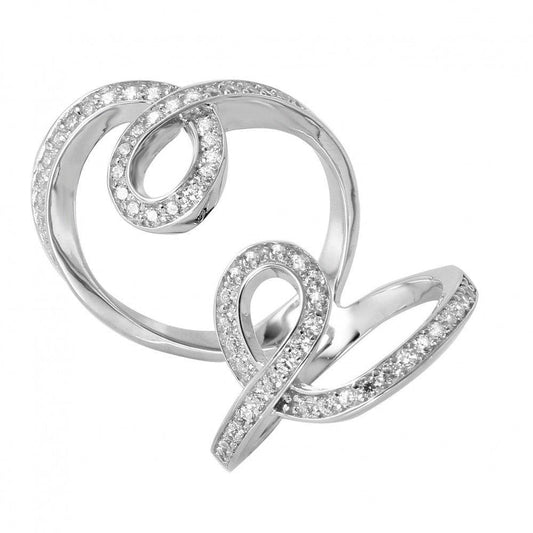 925 Silver Rhodium Plated Double Looped CZ Ring