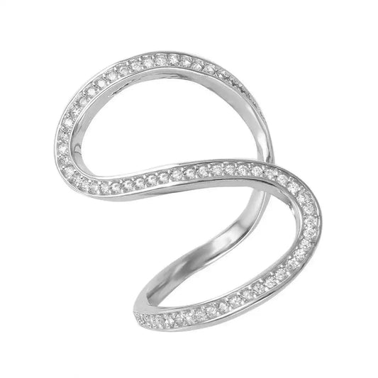925 Sterling Silver Rhodium Plated S-Shaped CZ Ring