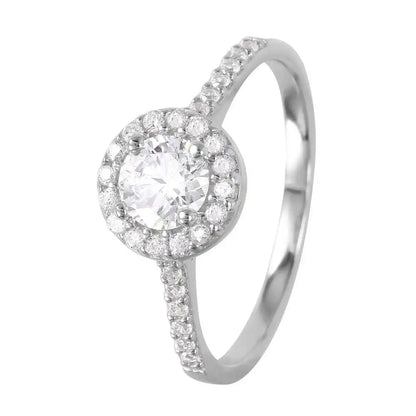 925 Sterling Silver Rhodium Plated Round CZ Ring
