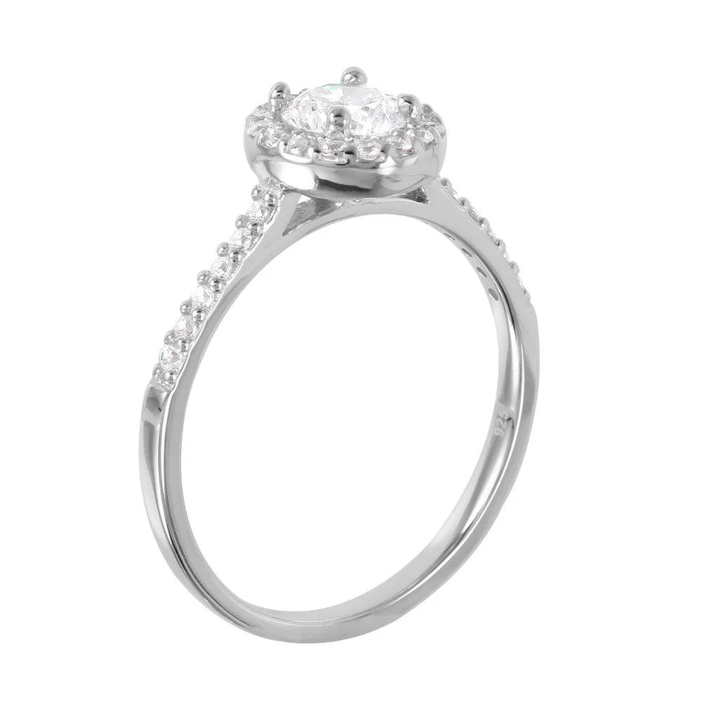 925 Sterling Silver Rhodium Plated Round CZ Ring