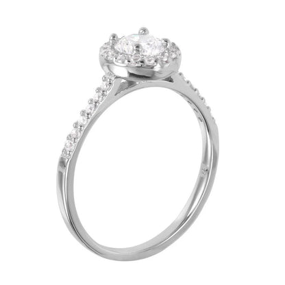925 Sterling Silver Rhodium Plated Round CZ Ring