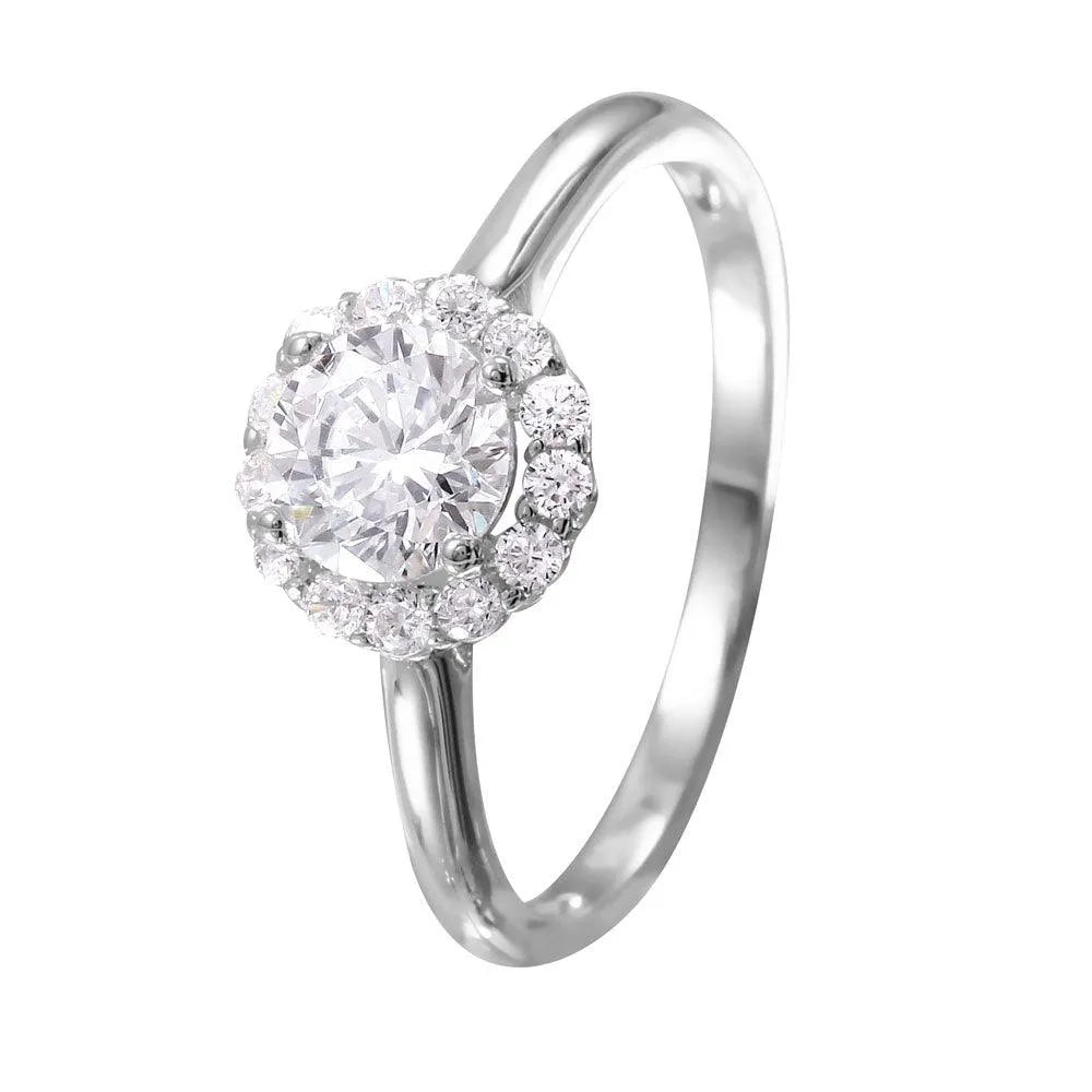 925 Silver Rhodium Plated Round CZ Cluster Ring