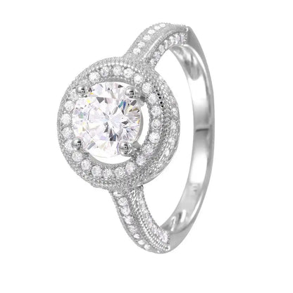 925 Sterling Silver Rhodium Plated Round CZ Bridal Ring