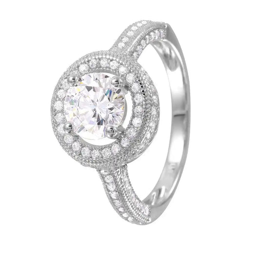 925 Sterling Silver Rhodium Plated Round CZ Bridal Ring