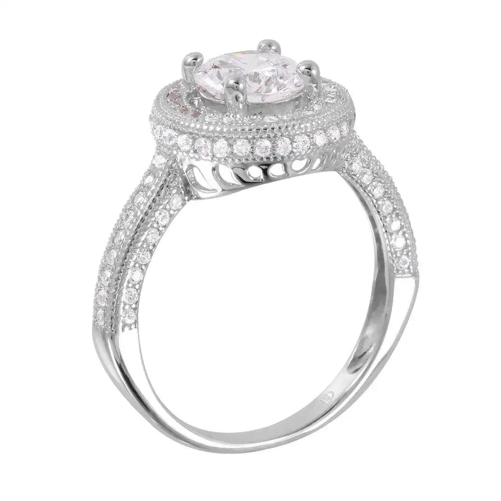 925 Sterling Silver Rhodium Plated Round CZ Bridal Ring