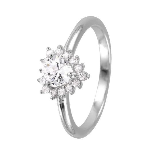 925  Sterling Silver Rhodium Plated Heart CZ Bridal Ring