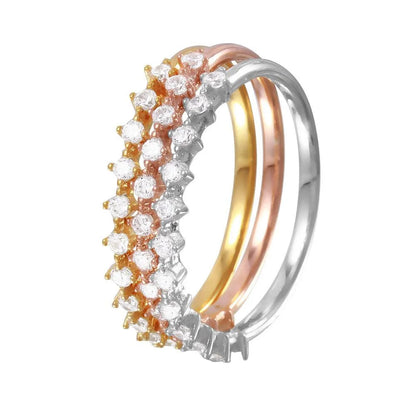 925 Sterling Silver Rhodium Plated Tri-Color Stackable CZ Ring