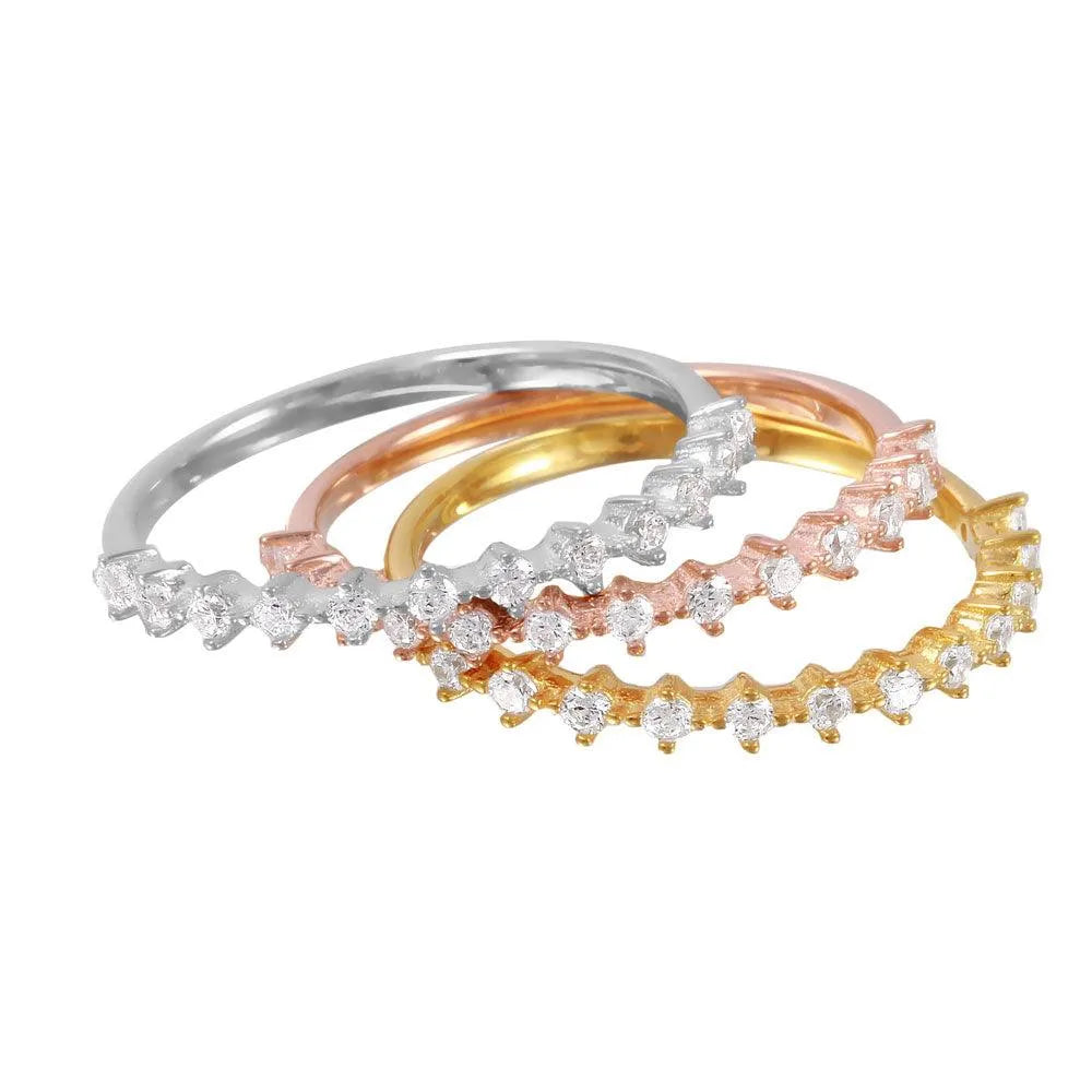 925 Sterling Silver Rhodium Plated Tri-Color Stackable CZ Ring